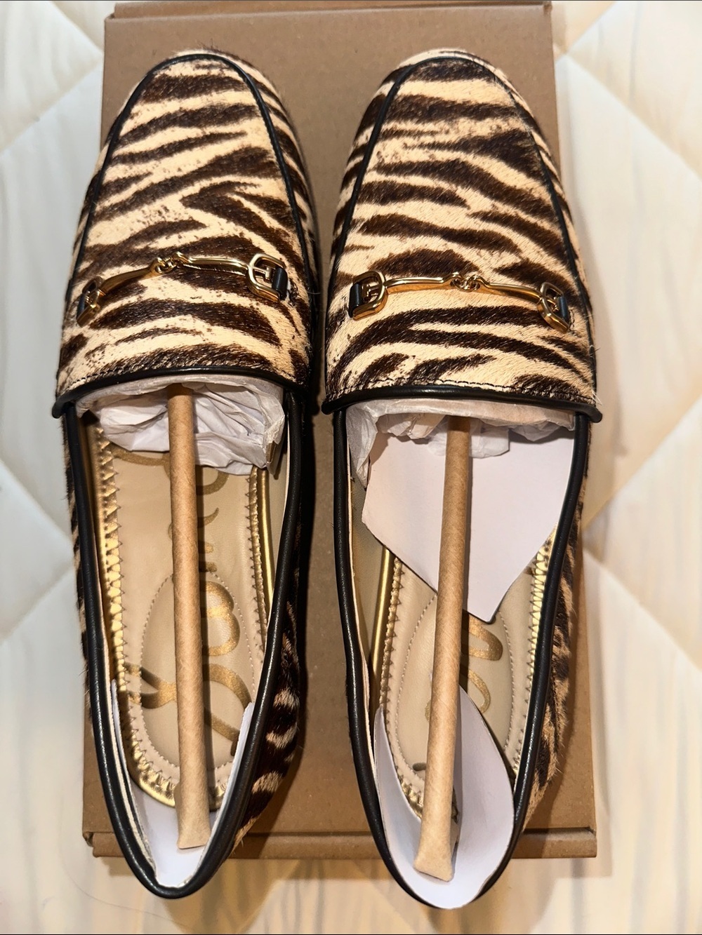 NWOT Sam Edelman Women's Zebra Print Loafers with Gold Bit - Picture 3 of 5